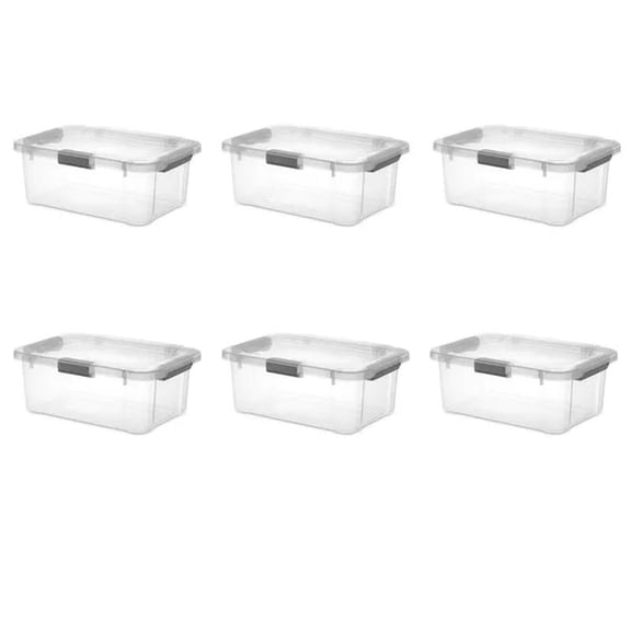 20 Quart HingeLID Clear Storage Box with Latch Lid Comfort Grip, Dark Gray, 6 Pack