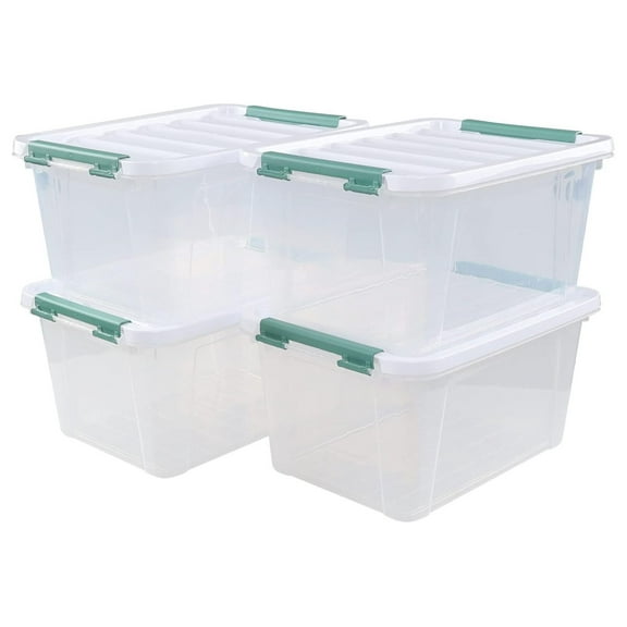 20 Quart Plastic Clear Storage Totes with Lids, Plastic Latching Boxes with Lids, 4 Packs