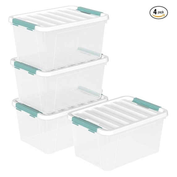 20 Quart Plastic Latching Storage Boxes, Clear Storage Box Bins with lids Set of 4