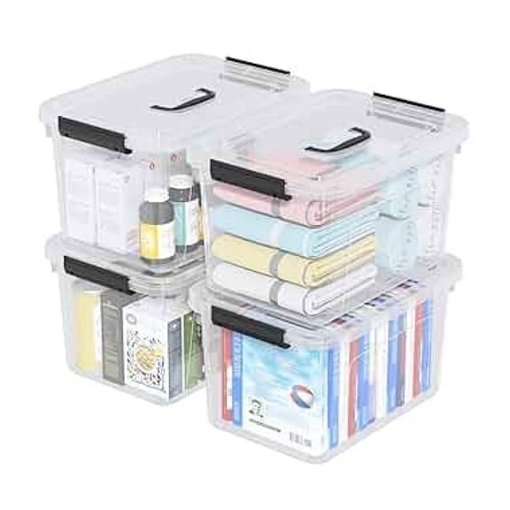 20 Quart Plastic Storage Bins with Latch Lids - 4 Pack Clear Stackable Organizer Boxes with Handles - Home, Office, Bedroom, Living Room Storage Containers