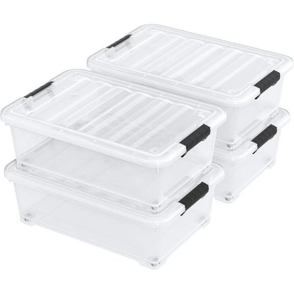 20 Quart Plastic Under Bed Storage Bins with Lid, 4-Pack Clear Underbed Storage Containers with Wheels