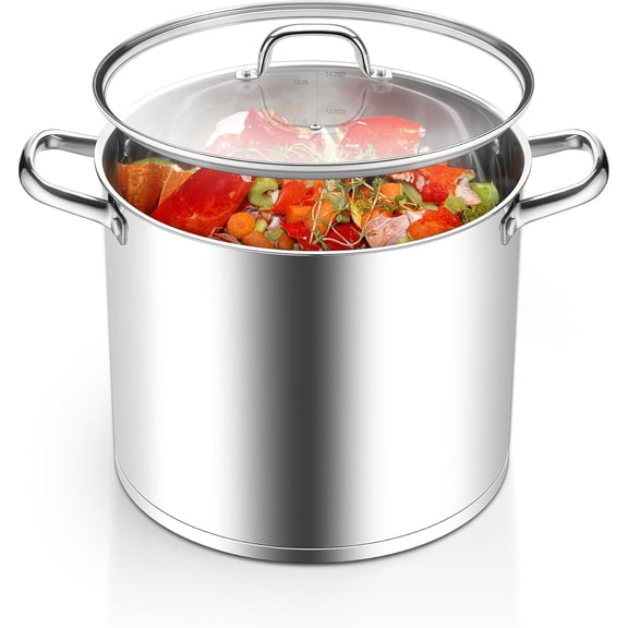 20 Quart Soup Pot with Lid, Large Stainless Steel Stock Pot with Double Handles, Heavy Duty Cookware Induction Stockpot for Canning Steaming Simmering, Compatible All Cooktops, Dishwasher Safe