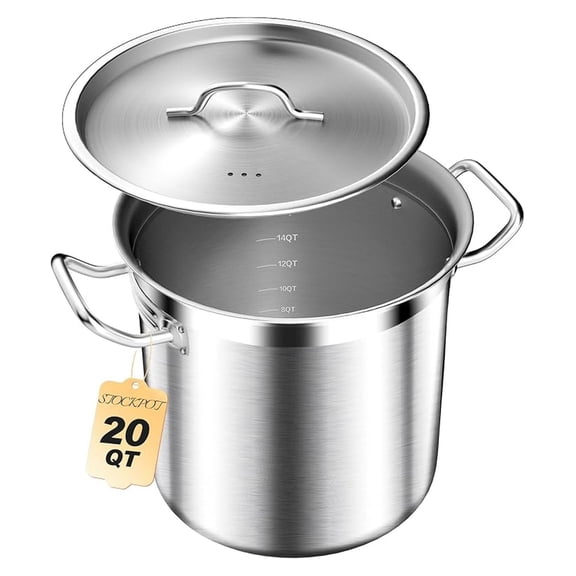 20 Quart Soup Pot with Lid Stainless Steel Stock Pot, Heavy Duty Cooking Pot for Soup, Pasta, Stew Induction & Oven Safe, & Home Use