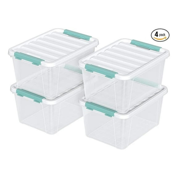 20 Quart Storage Bins 4 Pack, Plastic Organizer Bins with Lids - Clear Latching Storage Containers for Home, Clothes, Toys, Books - 16.1 x 11.8 x 8.1 Inch