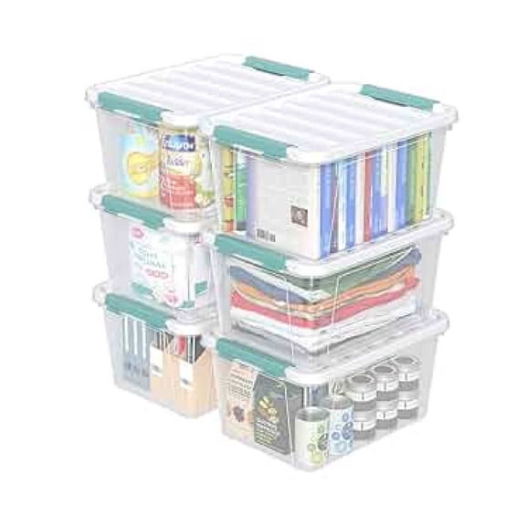 20 Quart Storage Bins with Latch Lids - 6 Pack Clear Plastic Storage Boxes - Stackable Organizer Containers for Clothes, Snacks, Kitchen, Office, Toys