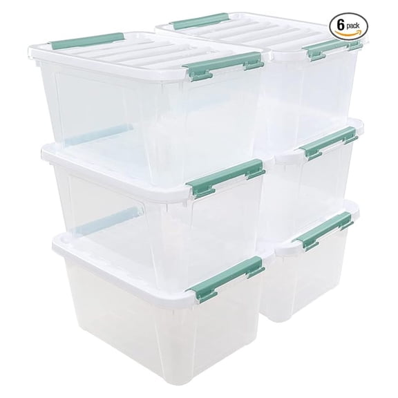 20 Quart Storage Bins with Lids 6 Pack - Clear Plastic Organizer Containers - 20qt Latching Box for Toys, Snacks, Office Supplies, Towels, Crafts