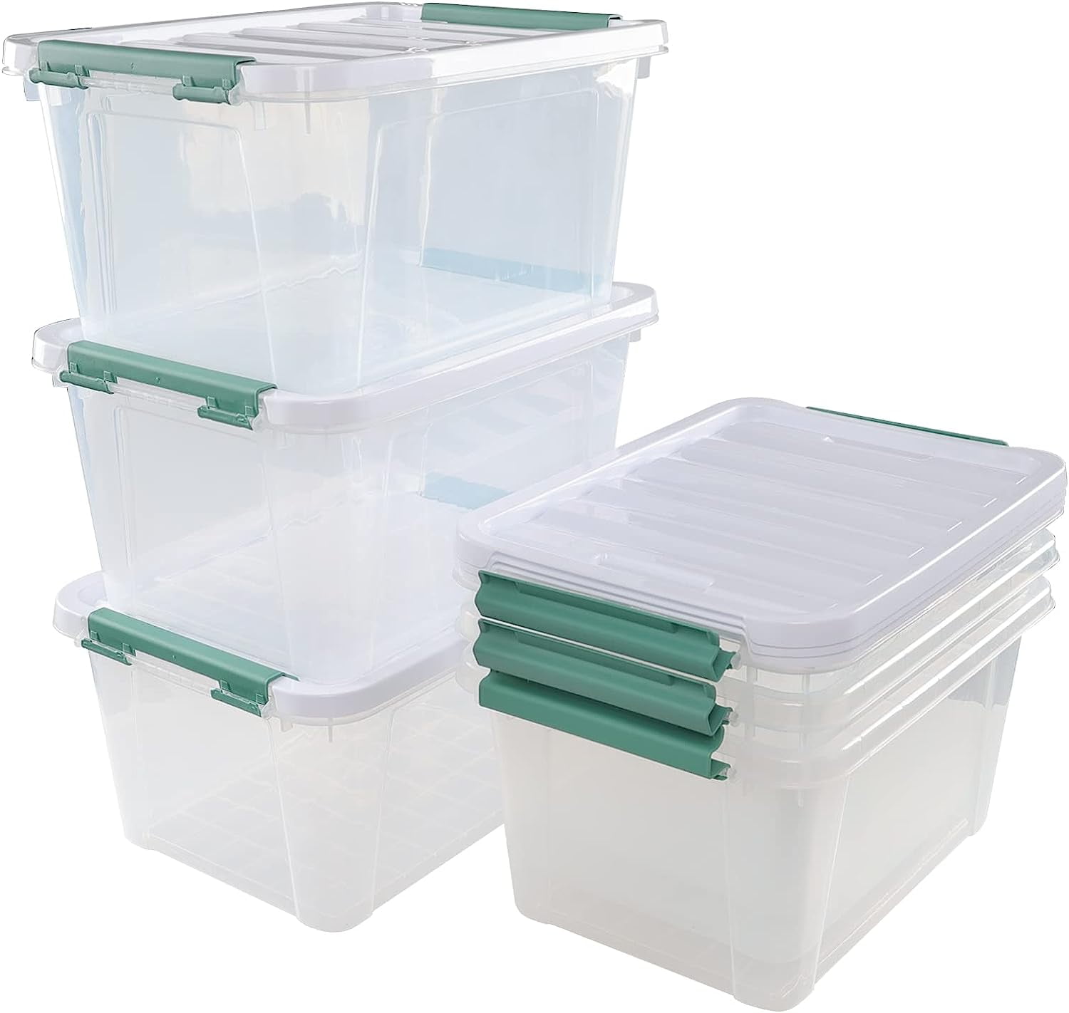 20 Quarts Clear Latching Boxes with lids, Plastic Storage Box Bins Set