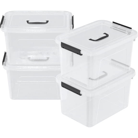 20 Quarts Plastic Storage Latches Box with Lid, Clear Latching Storage Bin, 4 Packs