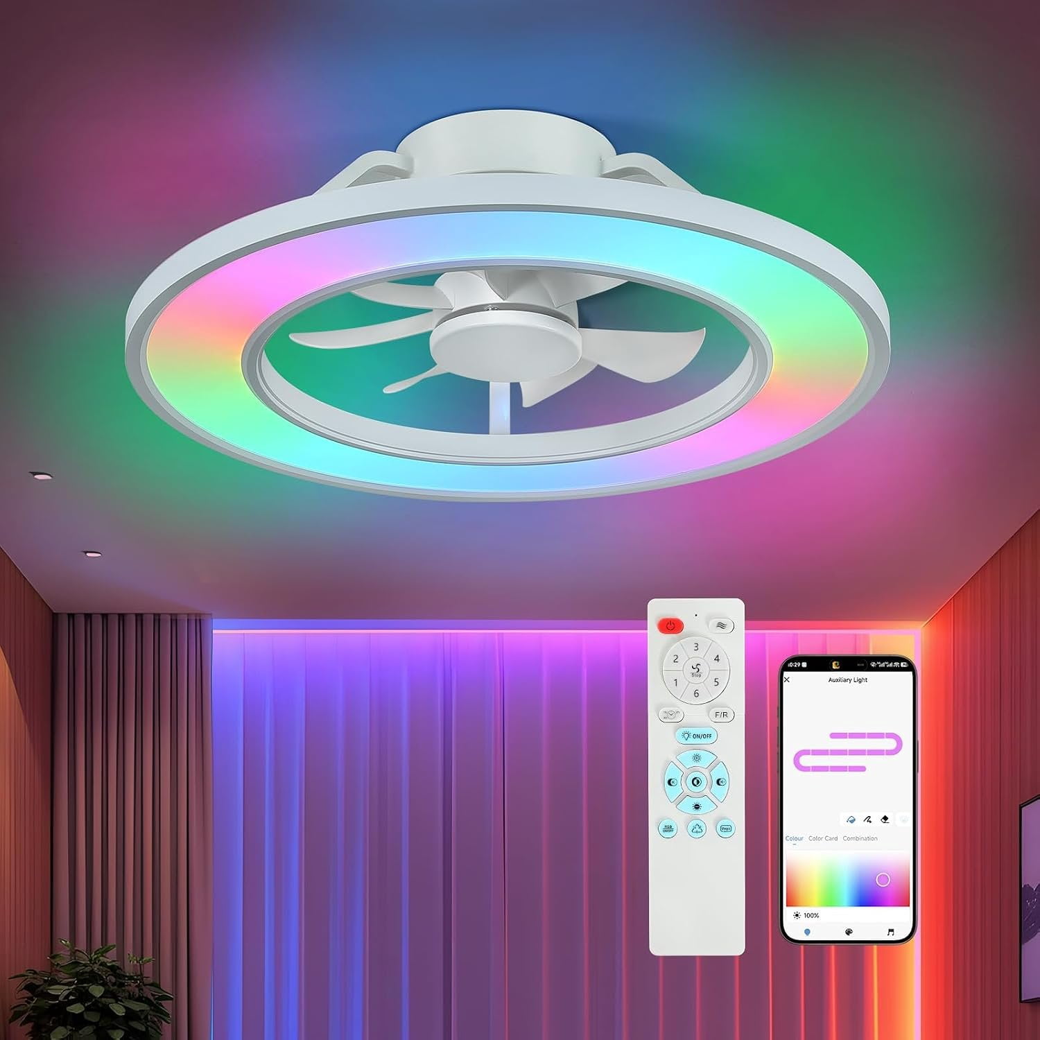 20'' RGB Ceiling Fans with Lights and Remote, Low Profile Ceiling Fans ...