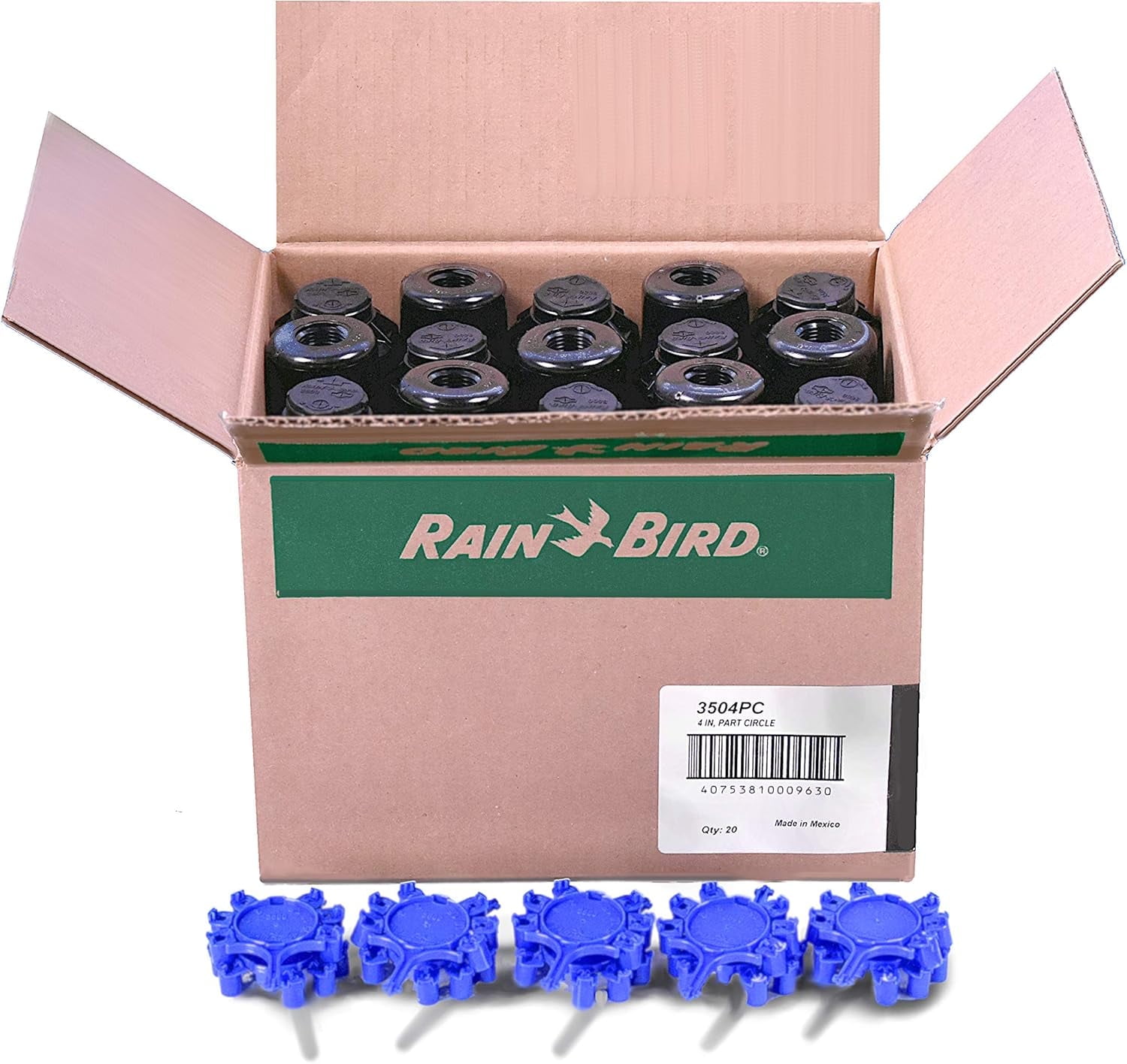 (20) Rain Bird 3504PC 4-Inch Adjustable Sprinkler Rotor with Rain Curtain Nozzles – Full/Part Circle, 15-35 ft Radius