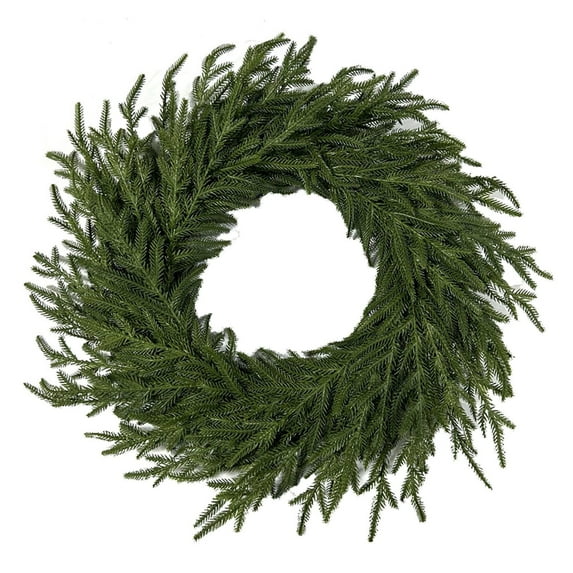 20" Real Touch Norfolk Pine Artificial Christmas Wreath - Green Pine Needle Wreath for Front Door, Wall, Window Indoor Outdoor Holiday Decor