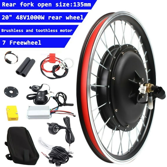 20" Rear Wheel Electric Bicycle Hub Motor Conversion Kit 48V 1000W EBike w/LED
