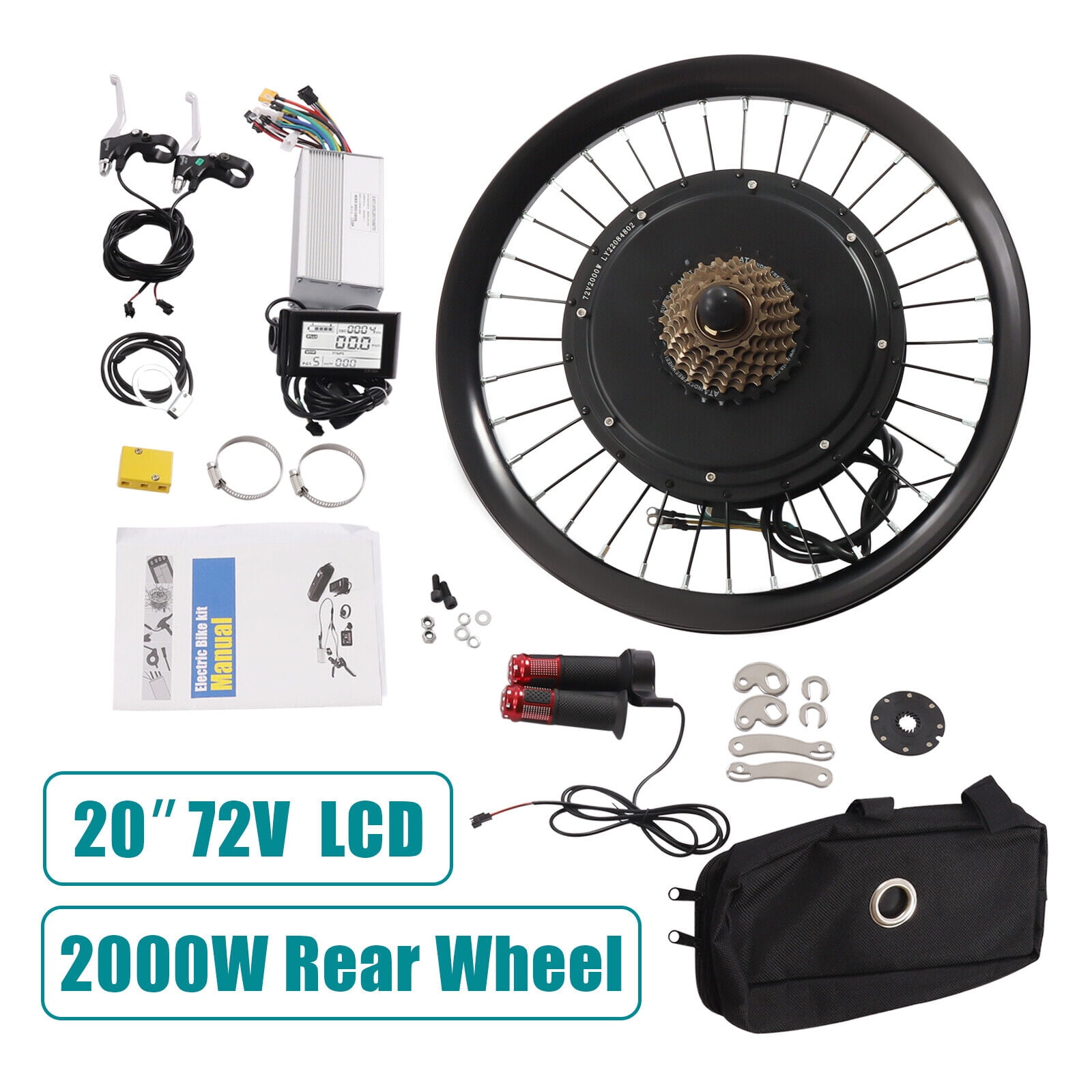 20" Rear Wheel Motor 72V 2000W Electric Bicycle Motor E Bike Conversion Kit LCD
