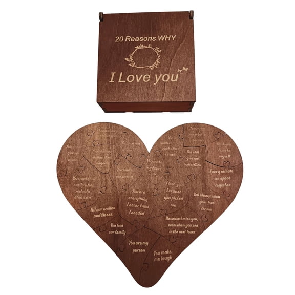 “20 Reasons Why I Love You” Wooden Puzzle, Personalized Romantic Valentine‘s Gift, Anniversary Present for Him or Her as shown