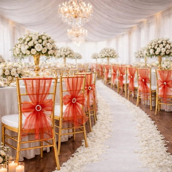20 Red 6x108 in Reusable Sheer Organza Chair Sashes Wedding Reception Chair Bows