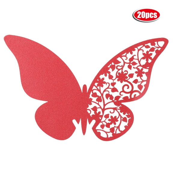 20 Red Butterfly-Shaped Hollow Name Place Cards for Wine Glass Table Decor at Weddings