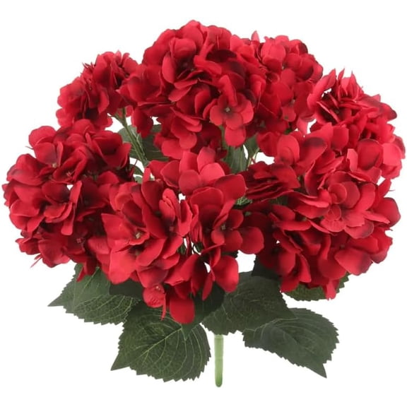 20" Red Hydrangea Bush Artificial Red Hydrangea with 7 Flowers for Floral Arrangements, Bouquets & Home Dcor