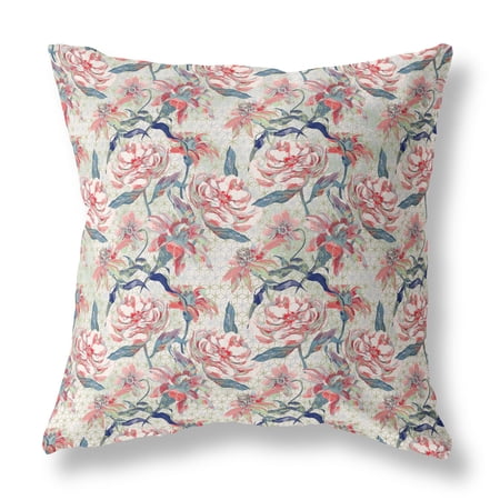 20â€ Red Pale Green Roses Indoor Outdoor Throw Pillow