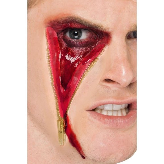 20" Red and Gold Make-Up FX Unisex Zip Face Scar with Adhesive