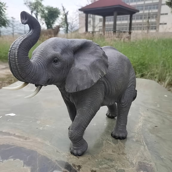 Sfirey 20" Resin Elephant Statue with Raised Trunk, Realistic Wild Animal Outdoor Sculpture, Lifelike Ornament for Lawn, Patio & Front Porch