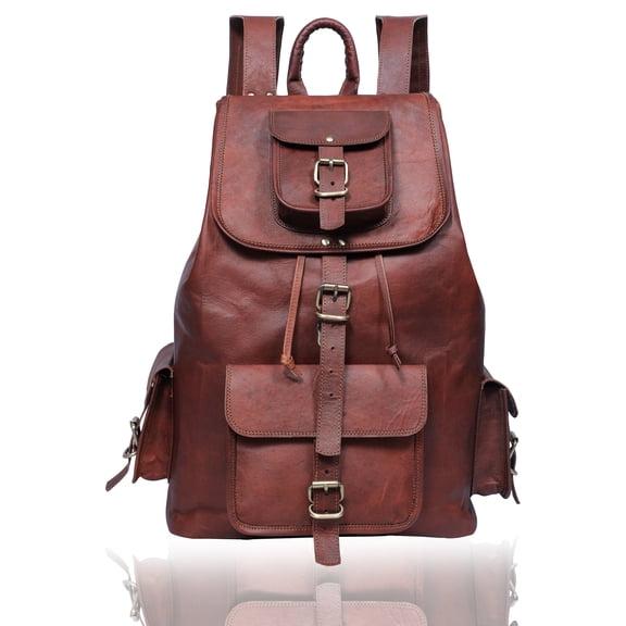 20" Retro travel rucksack backpack brown leather bag College bag for men women
