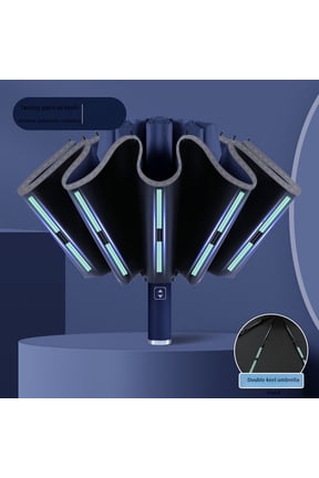 20 Ribs Double Keel Reverse Automatic Folding Umbrella, Windproof Inverted Auto Open Close Umbrella with Reflective Strip & Black Coating for Rain Sun Protection