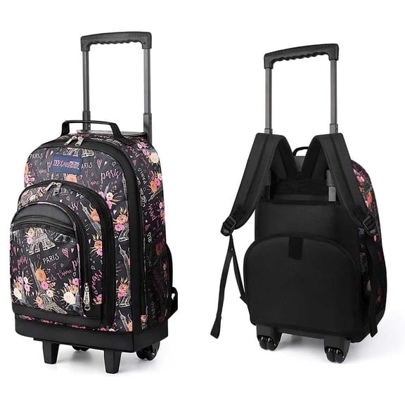20" Rolling Backpack for Women Men, 2 in 1 Carry-on Travel Backpack with Wheels & Handle for Work, Weekend, School, Short Trips, Paris Floral - JH2561