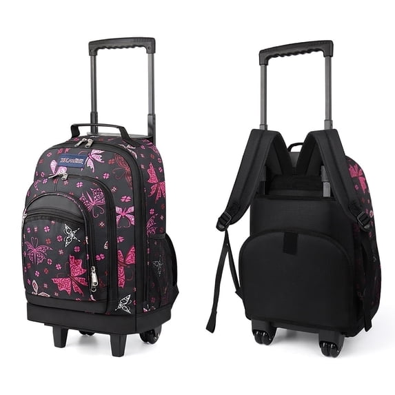 20" Rolling Backpack for Women Men, 2 in 1 Carry-on Travel Backpack with Wheels & Handle for Work, Weekend, School, Short Trips, Pink Butterfly - JH2561
