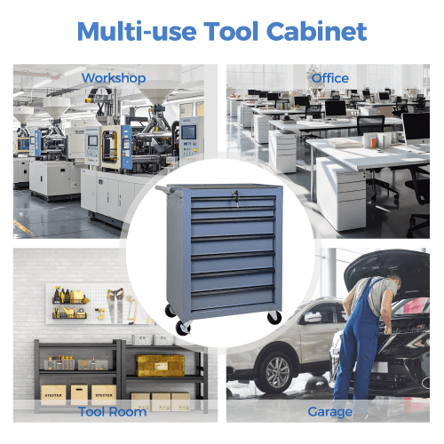 20" Rolling Tool Chest with 7 Drawers, Steel Tool Cabinet with Ball Bearing Slides, 4 Swivel Casters & Side Handle, Mobile Tool Storage Organizer for Garage Workshop, Blue