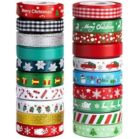 20 Rolls 100 Yards Christmas Ribbon for Gift Wrapping, 3/8 Inch Wide ...