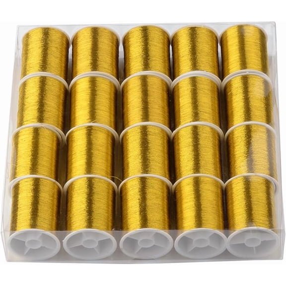 20 Rolls 1100M 0.1MM Thin Gold Metallic Cord Tinsel Rope Shimmer Christmas Embroidery Thread Polyester Glitter String Spool Bulk for Jewelry Making Sewing Crafts Bracelets Beading Knitting