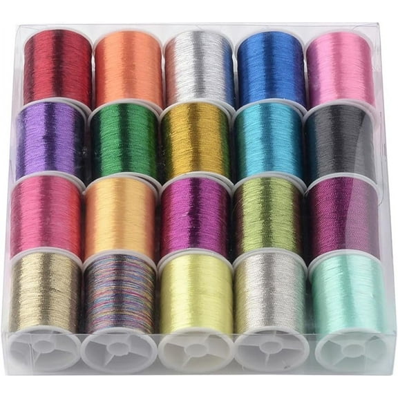 20 Rolls 1100M 0.1MM Thin Metallic Multicolor Cord Rope Embroidery Thread Colorful Christmas Polyester Tinsel Glitter String spool Bulk for Sewing Making Craft Bracelets Beading Knitting Diy DIY
