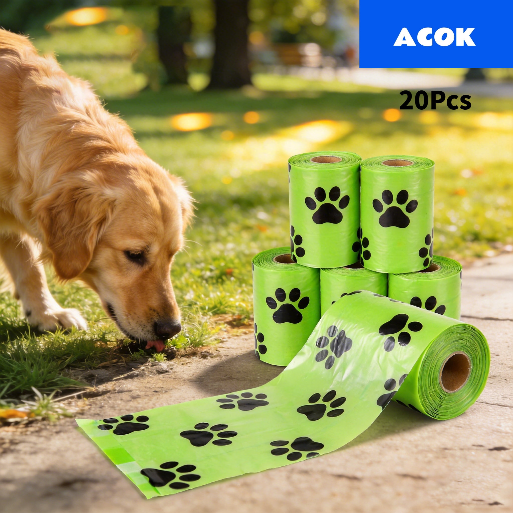 20 Rolls 300pcs Upgraded Pet Poop Bags, Thickened Tear-Proof Leak-Proof Odor-Resistant Waste Bags, Paw Print Creative Design, Universal for Dogs and Cats