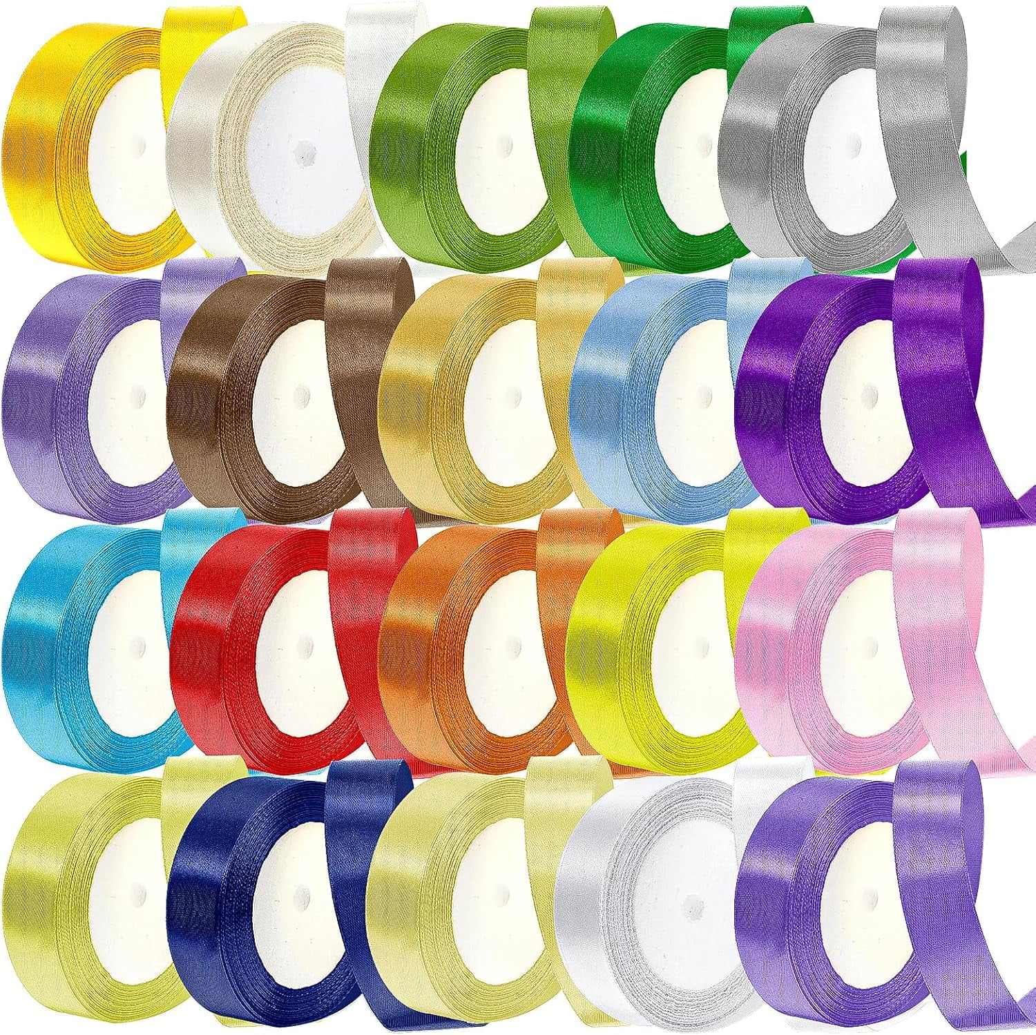 20 Rolls 500 Yards 1 Inch Satin Ribbon Assorted Colors - 25 Yards/Roll ...