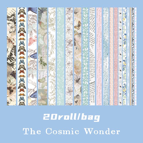 20 Rolls/Box Washi Tape: 200cm Length Per Roll with 35cm Repeatable Patterns - Retro Diary Series