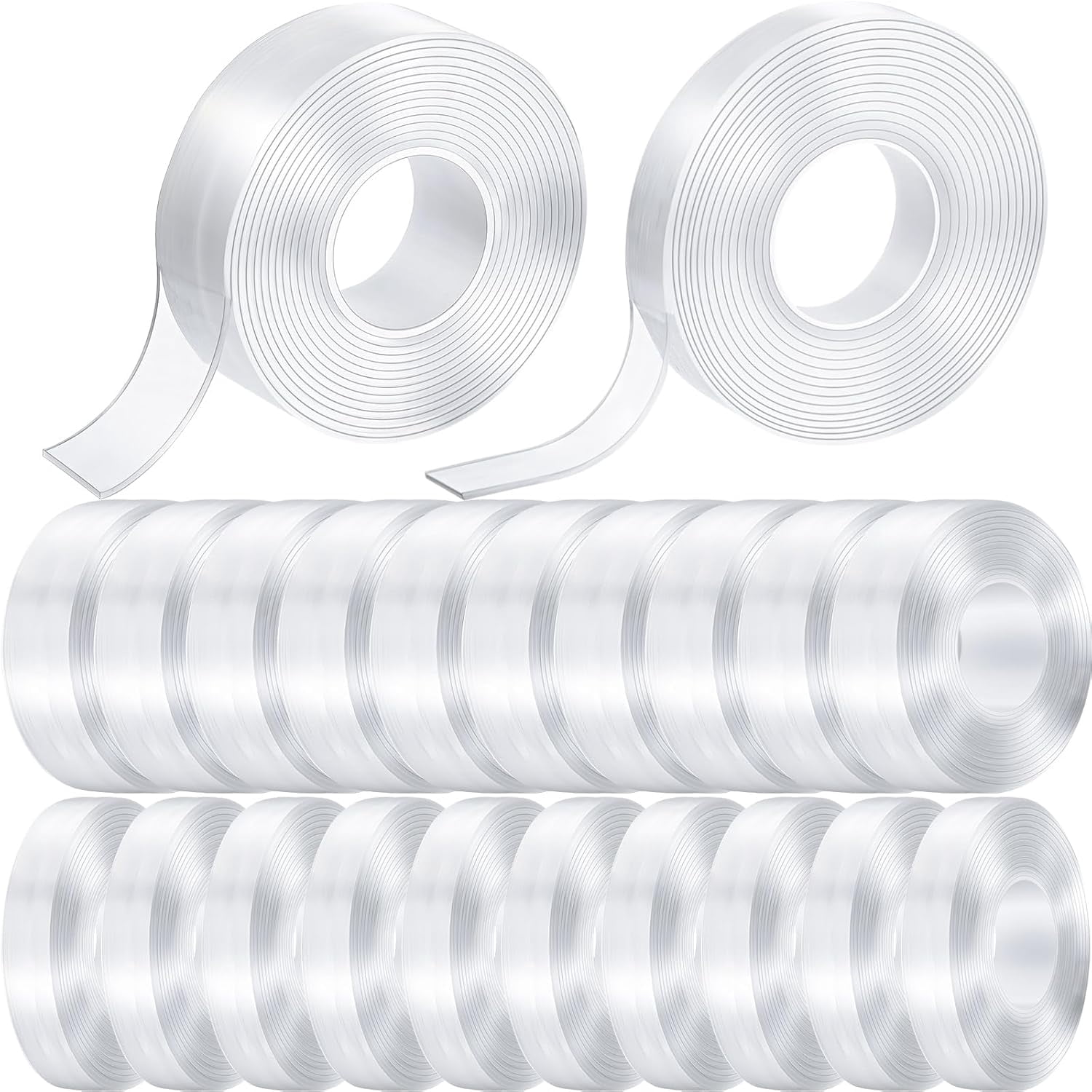 20 Rolls Double Sided Tape Heavy Duty 0.59 in + 1.18 in Total 98.5 ft Two Sided Adhesive Tape Transparent DIY Nano Tape for Wall Carpet Photo Car Posters Party Decoration