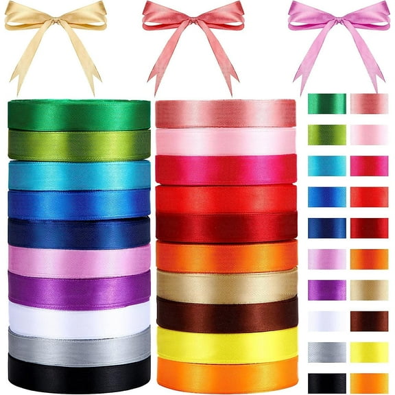 20 Rolls Fabric Ribbon Silk Satin Roll - 20 Colors Double-Sided Fabric Ribbon, Satin Ribbon for Crafts, DIY Bouquet, Gift Wrapping, Bows, Wedding, Shower (500 Yard, 0.6cm)