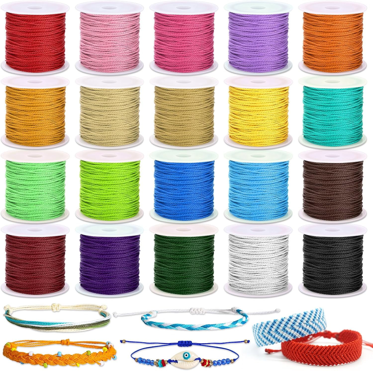 20 Rolls Wax String for Bracelet Making, Waxed Thread Bracelet Cord ...