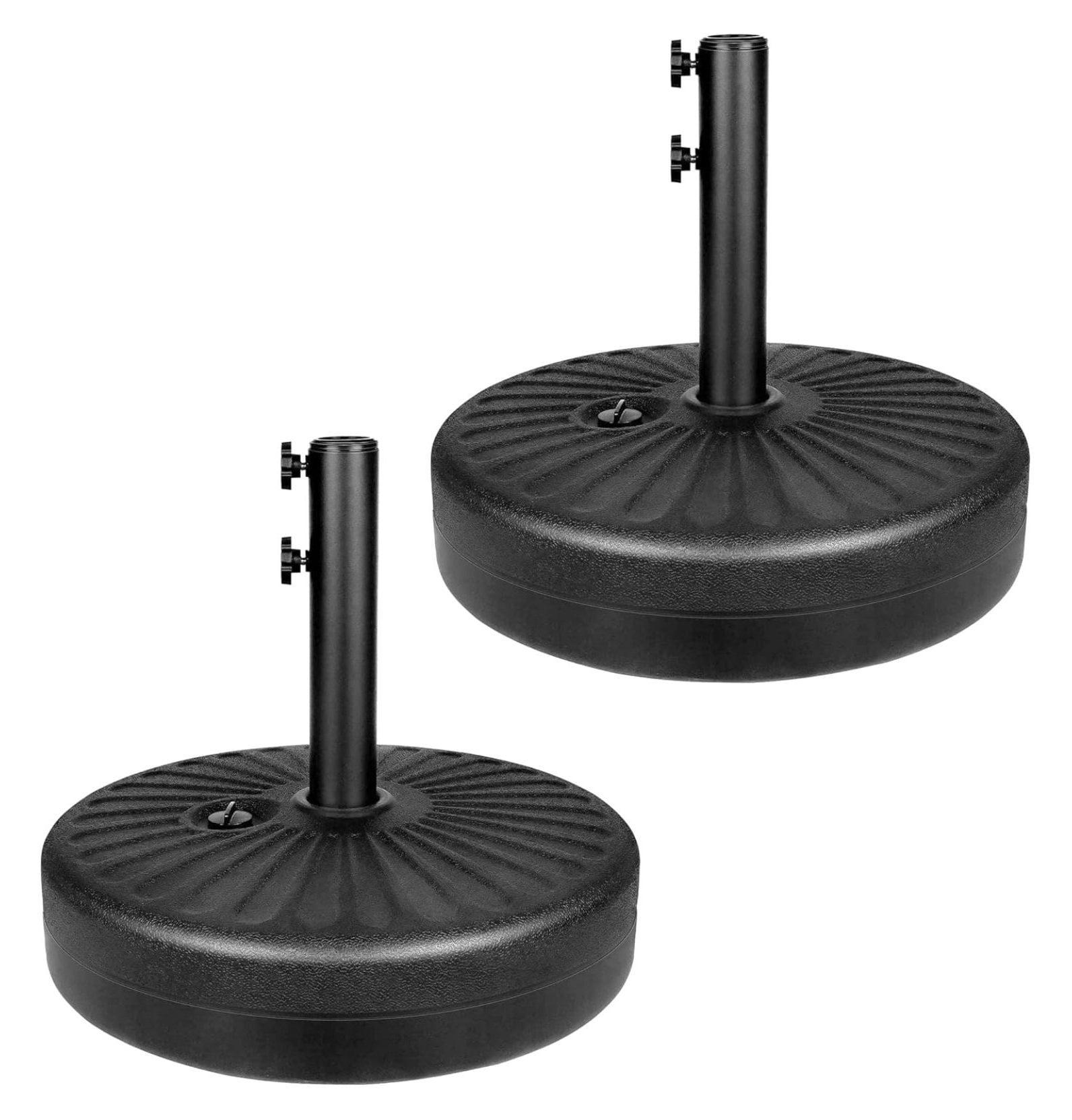 20" Round Heavy Duty Patio Umbrella Base Stand with Steel Umbrella Holder, Water or Sand Fillable for Outdoor, Lawn, Garden, 50lbs Weight Capacity, 2 Pack, Black