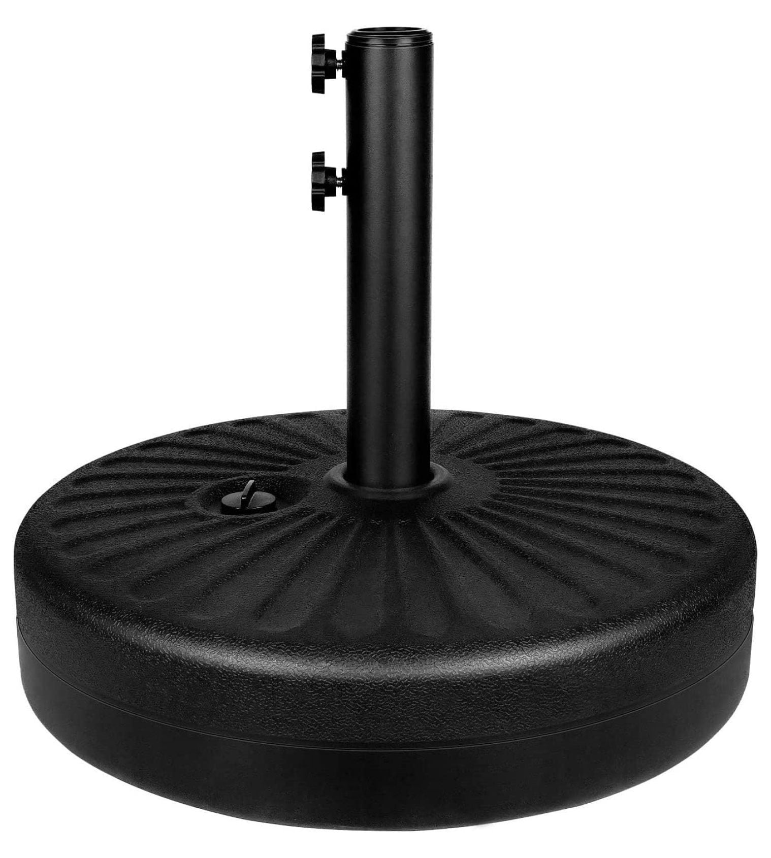 20" Round Heavy Duty Patio Umbrella Base Stand with Steel Umbrella Holder, Water or Sand Fillable for Outdoor, Lawn, Garden, 50lbs Weight Capacity, Black