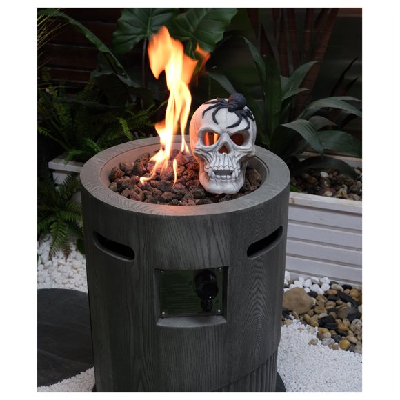 20" Round Outdoor Gas Fire Pit, 32,000 BTU, CSA Certified, Includes 2.5kg Lava Stone & Rainproof Cover, Antique Dark Grey MgO Design
