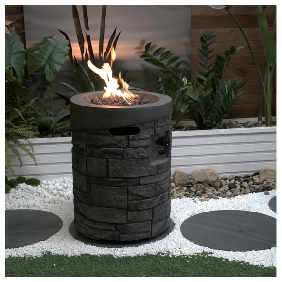 20" Round Outdoor Gas Fire Pit, 32,000 BTU, CSA Certified, Includes Lava Stone & Rainproof Cover, Stone Gray MgO Design