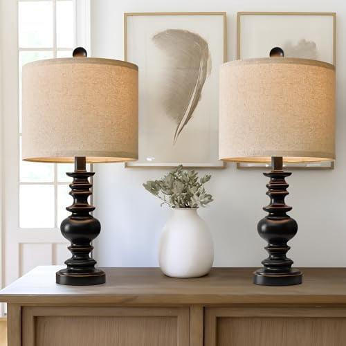 20" Rustic Bedside Lamps Set of 2- Vintage Resin Table Lamps for ...