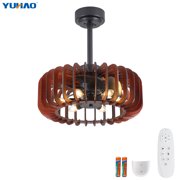 YUHAO Clearance 20" Farmhouse Ceiling Fan with Lights,Pumpkin Cage Chandelier Fandelier and Remote Control.