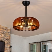 20 "Rustic Pumpkin Cage Ceiling Fan with Lights, 6-Light E12 Socket Farmhouse Ceiling Fan Light Fixture, 6 Speeds Reversible Quiet DC Motor for Bedroom ,Dining Room.