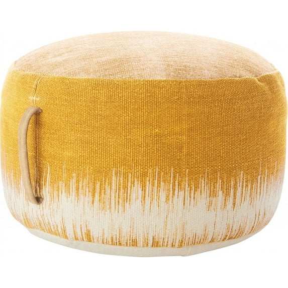 20" Rustic Yellow Abstract Round Pouf Ottoman
