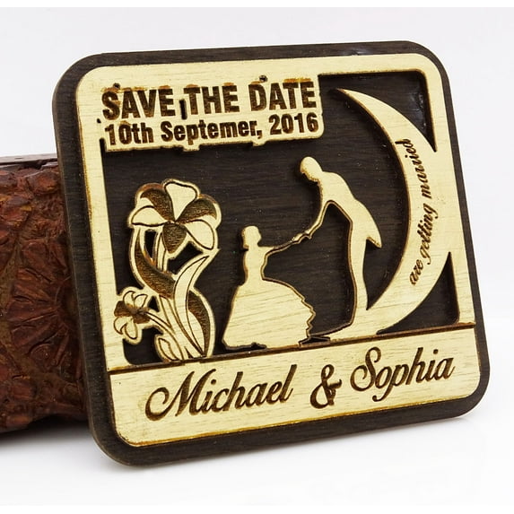 20 Save the Date Wooden Magnet Custom Engraved Wooden Magnet Rustic Wedding Announcements Idea