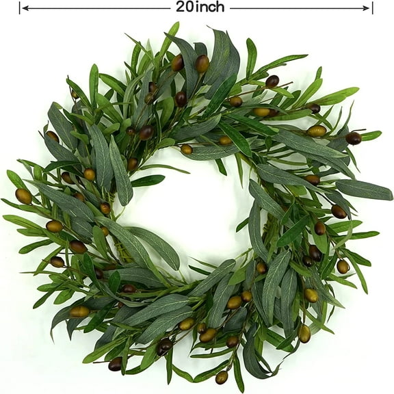 20 In Scandinavian Christmas Wreath - Green Olive Leaf Flower Wreath, Natural Artificial Flowers, Winter Wreath, for Outside Front Door Holiday New Year, Christmas Decorations