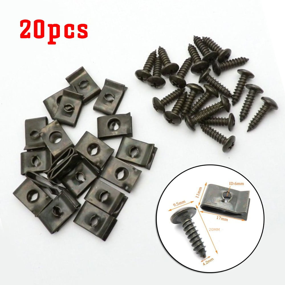 20* - Screw And U Type Cushion Speed Clips Assortment Kit Fastener Trim Panel
