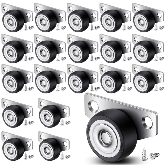 20 Set 1.25 Inch Small Side Mount Caster Wheels Little Drawer Rollers Mini Low Profile Casters Non Swivel Rigid Casters Wheels with Screws for Drawers, Wooden Furniture, Trays, DIY Project